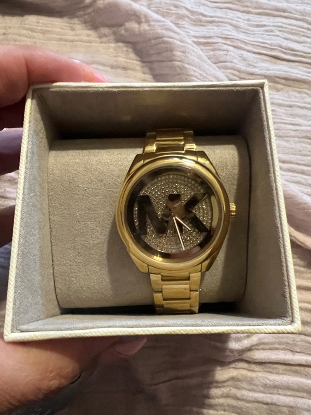 Michael Kors Gold Men's MK Logo Crystal Dial Bracelet Watch
